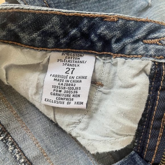 Vintage Y2K stretch denim mini skirt with frayed raw hem size 27 waist, low rise - Picture 7 of 7